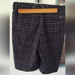 Nike Black and Gray Athletic Shorts with Plaid Pattern